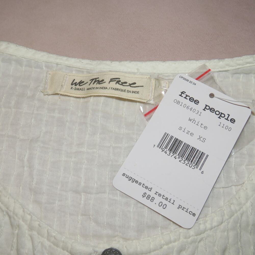 Free People White Boho Button Front Cool Meadow Cotton Top - Picture 10 of 12